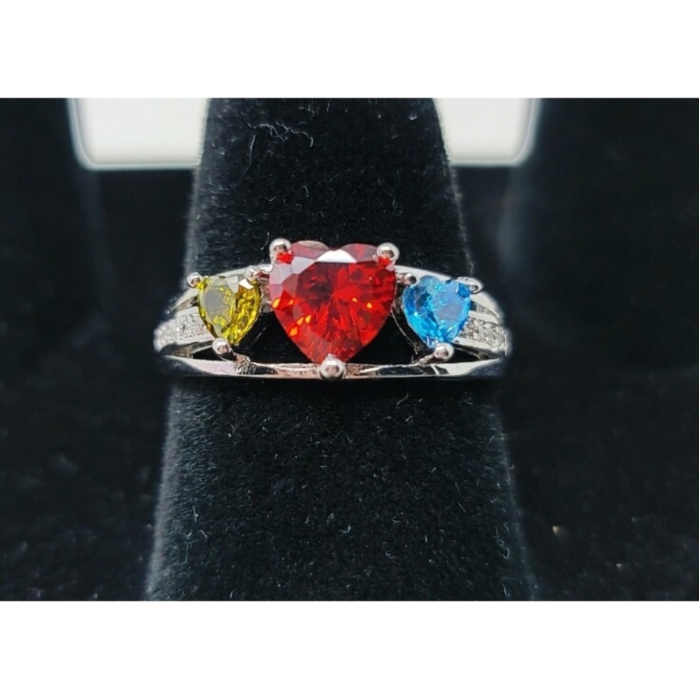 Faceted Three Hearts Crystal Ring Size 8